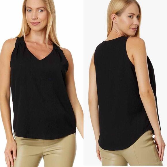 Vince Camuto V-Neck Ruched Strap Sleeveless Blouse Size Small Black - Picture 5 of 9